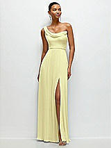 Front View Thumbnail - Butter Yellow Chiffon One-Shoulder Maxi Dress with Draped Cowl Neckline