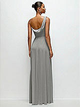 Rear View Thumbnail - Chelsea Gray Chiffon One-Shoulder Maxi Dress with Draped Cowl Neckline