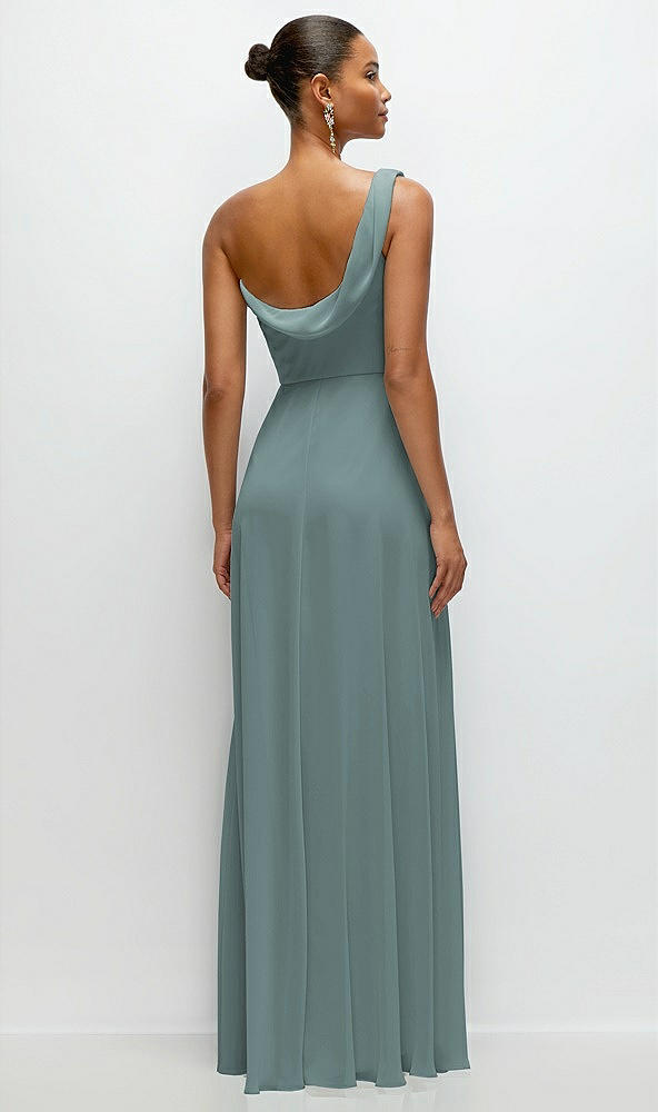 Back View - Icelandic Chiffon One-Shoulder Maxi Dress with Draped Cowl Neckline