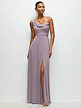 Front View Thumbnail - Lilac Dusk Chiffon One-Shoulder Maxi Dress with Draped Cowl Neckline