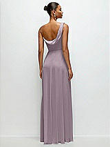 Rear View Thumbnail - Lilac Dusk Chiffon One-Shoulder Maxi Dress with Draped Cowl Neckline