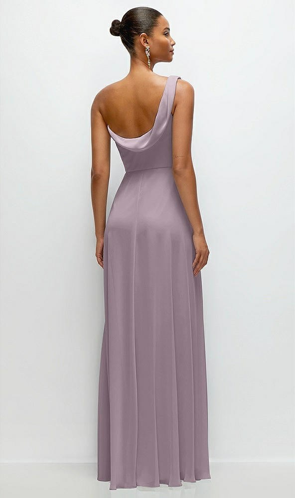 Back View - Lilac Dusk Chiffon One-Shoulder Maxi Dress with Draped Cowl Neckline