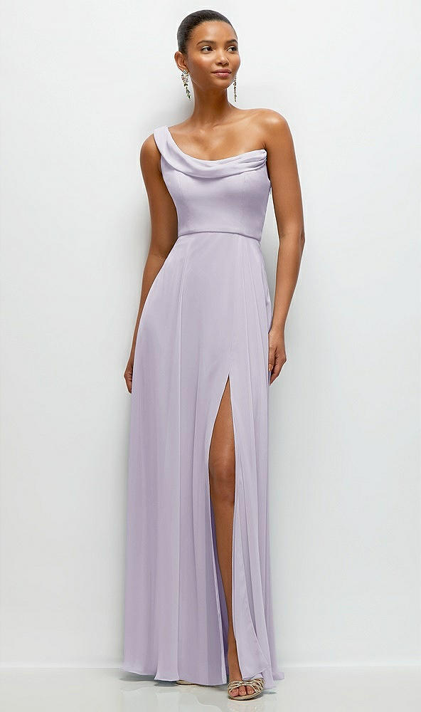 Front View - Moondance Chiffon One-Shoulder Maxi Dress with Draped Cowl Neckline