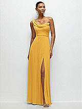 Front View Thumbnail - NYC Yellow Chiffon One-Shoulder Maxi Dress with Draped Cowl Neckline