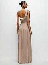 Rear View Thumbnail - Topaz Chiffon One-Shoulder Maxi Dress with Draped Cowl Neckline