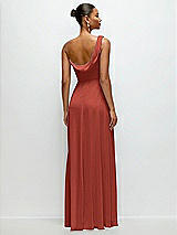 Rear View Thumbnail - Amber Sunset Chiffon One-Shoulder Maxi Dress with Draped Cowl Neckline