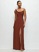 Front View Thumbnail - Auburn Moon Chiffon One-Shoulder Maxi Dress with Draped Cowl Neckline