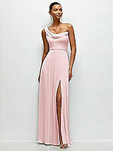 Front View Thumbnail - Ballet Pink Chiffon One-Shoulder Maxi Dress with Draped Cowl Neckline