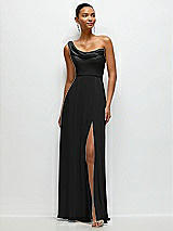 Front View Thumbnail - Black Chiffon One-Shoulder Maxi Dress with Draped Cowl Neckline