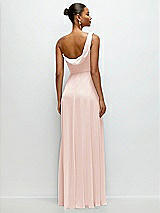 Rear View Thumbnail - Blush Chiffon One-Shoulder Maxi Dress with Draped Cowl Neckline