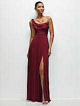 Front View Thumbnail - Burgundy Chiffon One-Shoulder Maxi Dress with Draped Cowl Neckline