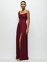 Side View Thumbnail - Burgundy Chiffon One-Shoulder Maxi Dress with Draped Cowl Neckline