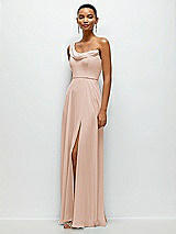 Side View Thumbnail - Cameo Chiffon One-Shoulder Maxi Dress with Draped Cowl Neckline