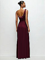 Rear View Thumbnail - Cabernet Chiffon One-Shoulder Maxi Dress with Draped Cowl Neckline