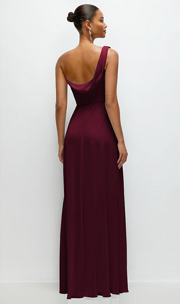 Back View - Cabernet Chiffon One-Shoulder Maxi Dress with Draped Cowl Neckline