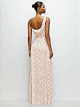 Rear View Thumbnail - Coquette Floral Print Chiffon One-Shoulder Maxi Dress with Draped Cowl Neckline