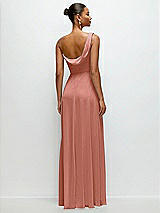 Rear View Thumbnail - Desert Rose Chiffon One-Shoulder Maxi Dress with Draped Cowl Neckline