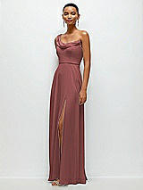 Side View Thumbnail - English Rose Chiffon One-Shoulder Maxi Dress with Draped Cowl Neckline