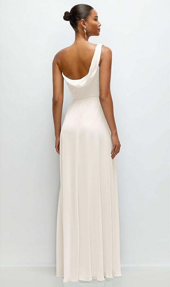 Back View - Ivory Chiffon One-Shoulder Maxi Dress with Draped Cowl Neckline