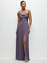 Front View Thumbnail - Lavender Chiffon One-Shoulder Maxi Dress with Draped Cowl Neckline