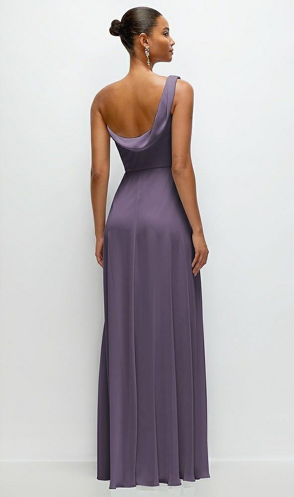 Back View - Lavender Chiffon One-Shoulder Maxi Dress with Draped Cowl Neckline