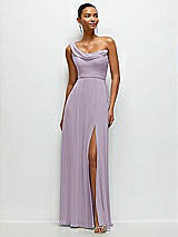 Front View Thumbnail - Lilac Haze Chiffon One-Shoulder Maxi Dress with Draped Cowl Neckline