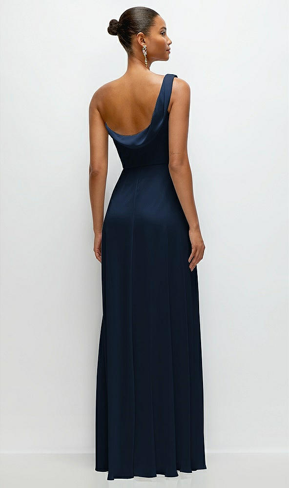 Back View - Midnight Navy Chiffon One-Shoulder Maxi Dress with Draped Cowl Neckline