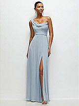 Front View Thumbnail - Mist Chiffon One-Shoulder Maxi Dress with Draped Cowl Neckline