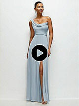 Video 1 Thumbnail - Sienna Chiffon One-Shoulder Maxi Dress with Draped Cowl Neckline