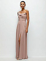 Side View Thumbnail - Neu Nude Chiffon One-Shoulder Maxi Dress with Draped Cowl Neckline