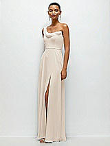 Side View Thumbnail - Oat Chiffon One-Shoulder Maxi Dress with Draped Cowl Neckline