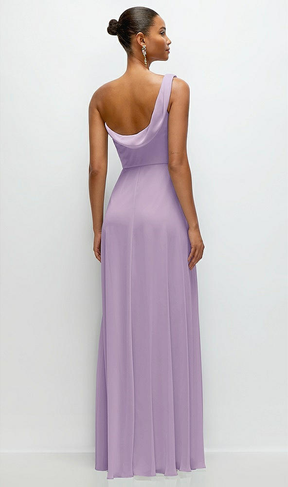 Back View - Pale Purple Chiffon One-Shoulder Maxi Dress with Draped Cowl Neckline