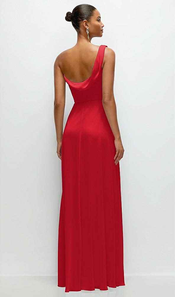 Back View - Parisian Red Chiffon One-Shoulder Maxi Dress with Draped Cowl Neckline