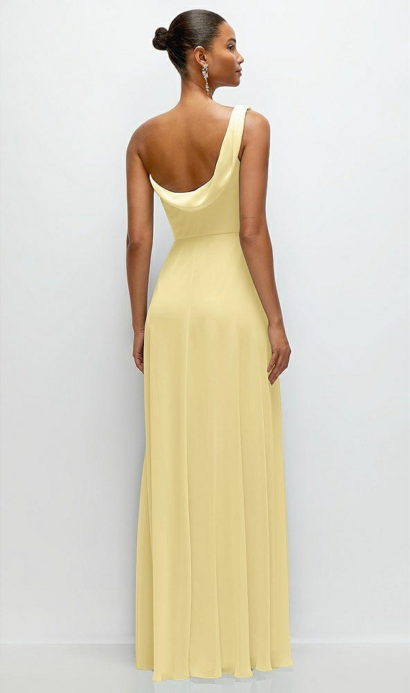 Back View - Pale Yellow Chiffon One-Shoulder Maxi Dress with Draped Cowl Neckline