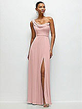 Front View Thumbnail - Rose - PANTONE Rose Quartz Chiffon One-Shoulder Maxi Dress with Draped Cowl Neckline