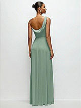 Rear View Thumbnail - Seagrass Chiffon One-Shoulder Maxi Dress with Draped Cowl Neckline