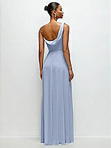 Rear View Thumbnail - Sky Blue Chiffon One-Shoulder Maxi Dress with Draped Cowl Neckline