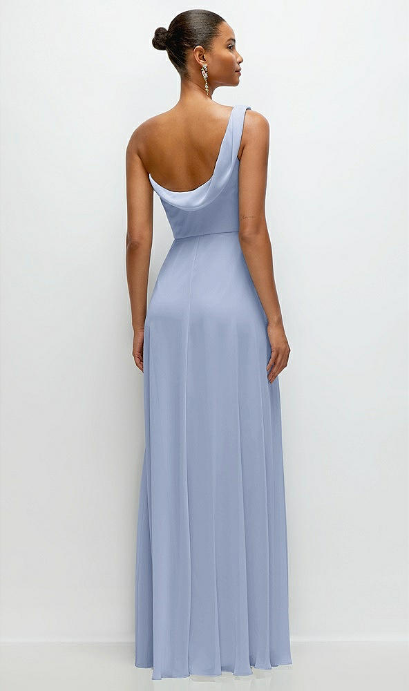 Back View - Sky Blue Chiffon One-Shoulder Maxi Dress with Draped Cowl Neckline