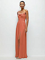 Side View Thumbnail - Terracotta Copper Chiffon One-Shoulder Maxi Dress with Draped Cowl Neckline