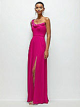 Side View Thumbnail - Think Pink Chiffon One-Shoulder Maxi Dress with Draped Cowl Neckline