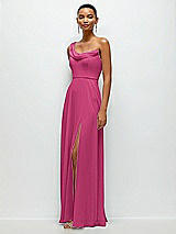 Side View Thumbnail - Tea Rose Chiffon One-Shoulder Maxi Dress with Draped Cowl Neckline