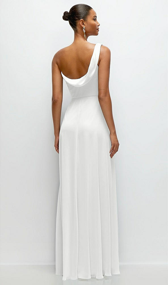 Back View - White Chiffon One-Shoulder Maxi Dress with Draped Cowl Neckline