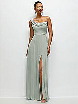 Front View Thumbnail - Willow Green Chiffon One-Shoulder Maxi Dress with Draped Cowl Neckline