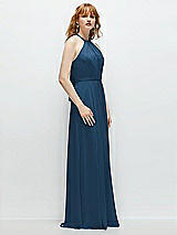 Side View Thumbnail - Dusk Blue Shirred Halter Chiffon Maxi Dress with Back Sash-Tie Closure