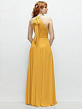 Rear View Thumbnail - NYC Yellow Shirred Halter Chiffon Maxi Dress with Back Sash-Tie Closure