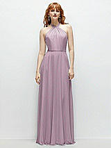 Front View Thumbnail - Suede Rose Shirred Halter Chiffon Maxi Dress with Back Sash-Tie Closure