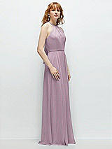 Side View Thumbnail - Suede Rose Shirred Halter Chiffon Maxi Dress with Back Sash-Tie Closure