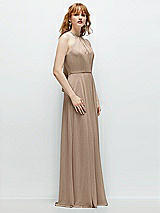 Side View Thumbnail - Topaz Shirred Halter Chiffon Maxi Dress with Back Sash-Tie Closure