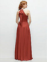 Rear View Thumbnail - Amber Sunset Shirred Halter Chiffon Maxi Dress with Back Sash-Tie Closure