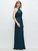 Side View Thumbnail - Atlantic Blue Shirred Halter Chiffon Maxi Dress with Back Sash-Tie Closure